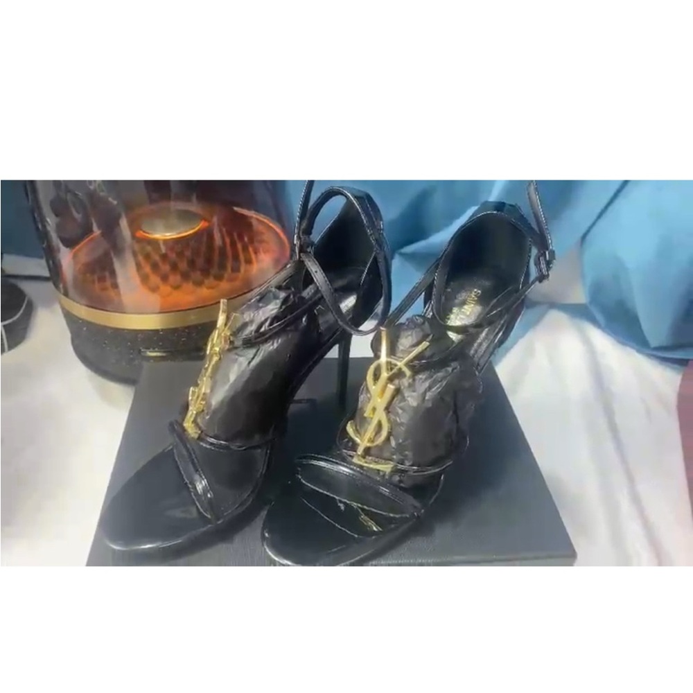 Yves Saint Laurent Black Heels with Gold Accents